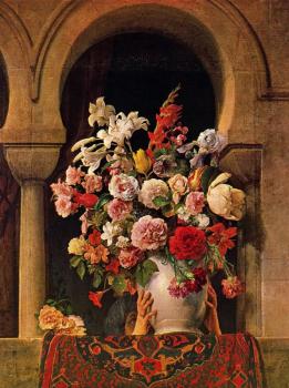 弗朗切斯科 海玆 Vase of Flowers on the Window of a Harem